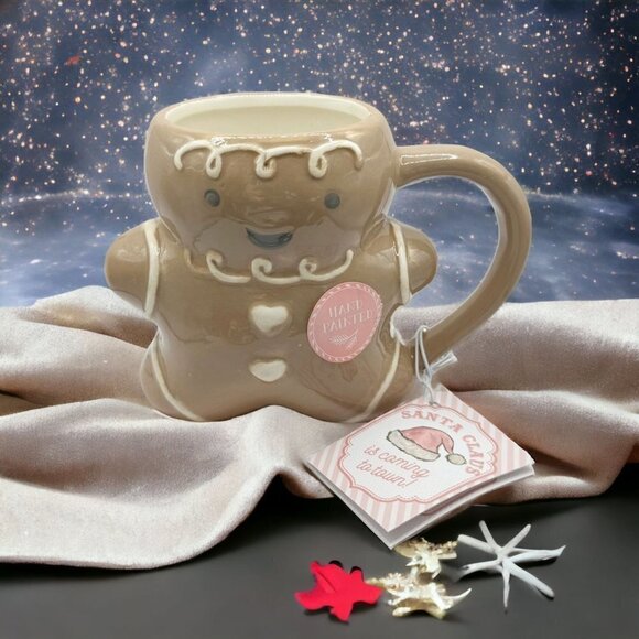 Christmas White Brown Gingerbread Man Figural Mug Cup [Rare VHTF] - Picture 2 of 8